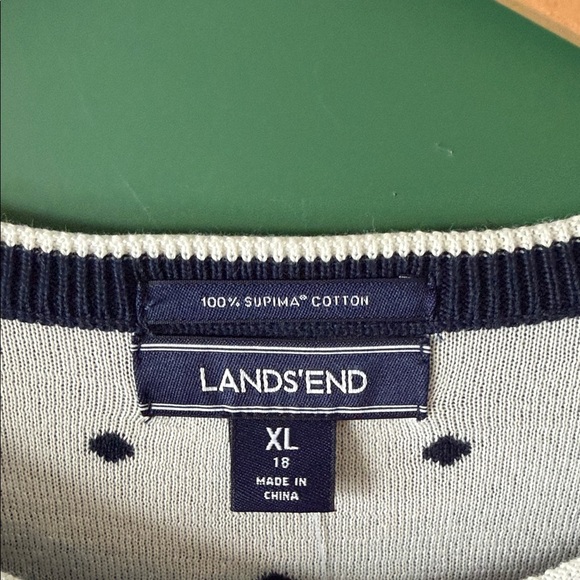 Lands' End Navy & Whit Polka Dot Womens XL 100% Supima Cotton Cardigan NWT - Picture 3 of 9